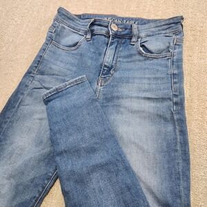 American Eagle Jeans Women 4 Hi Rise Jegging Dark Wash Stretch Denim Whiskers